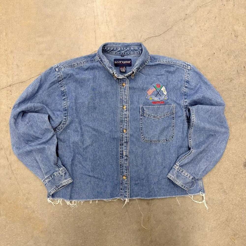 Vintage 1992 Swingster USA Olympic Team Barcelona Cropped Denim Shirt